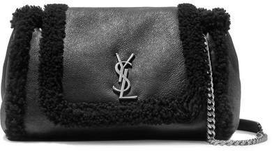 Nolita Medium Textured-leather And Shearling Shoulder Bag - Black