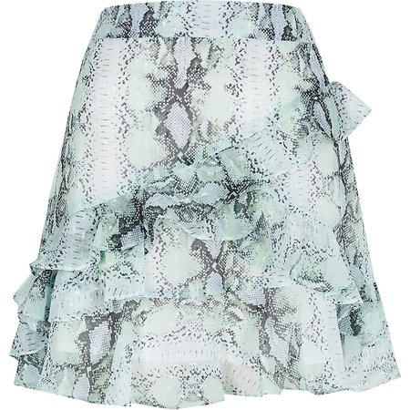 Green chiffon floral frill mini skirt | River Island
