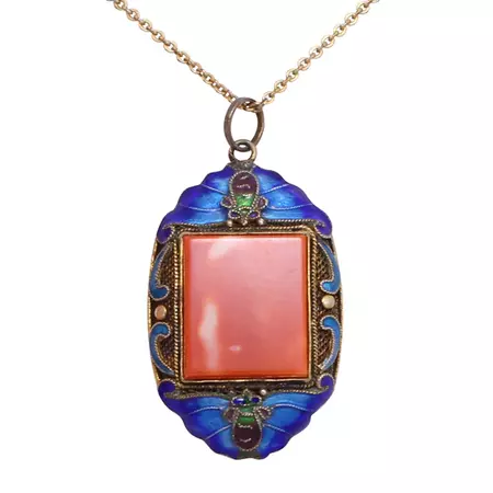 Enamel and Coral Chinese Export Silver Pendant/Necklace – The Vintage Jewel