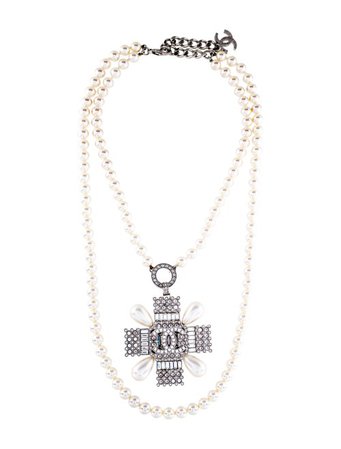 Chanel Spring 2018 Faux Pearl Crystal Pendant Necklace - Necklaces - CHA304396 | The RealReal