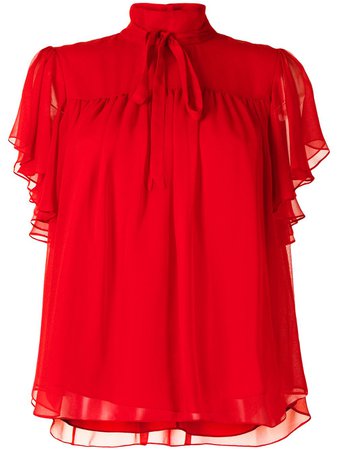 Adam Lippes flounce sleeve blouse red