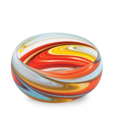 Yellow with Turquoise & Red Frosted Miniature Orbit Bowl