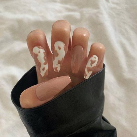 nails nude cow print