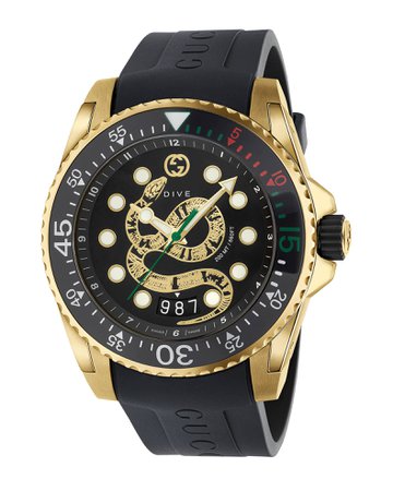 Gucci Men's Dive King Snake Gold PVD Watch with Rubber Strap | Neiman Marcus