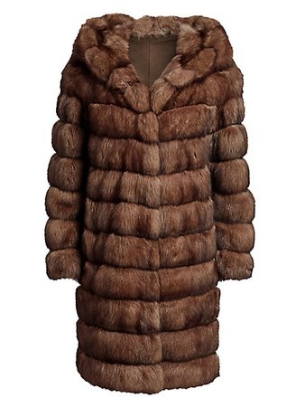 The Fur Salon Hooded Sable Fur Long Coat | SaksFifthAvenue