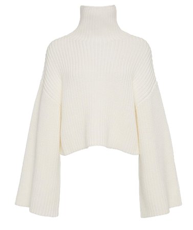 white wide sleeve turtleneck sweater