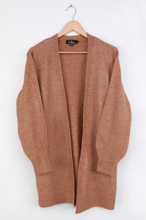 Tan Knit Cardigan - Long Cardigan - Open Front Cardigan Sweater - Lulus