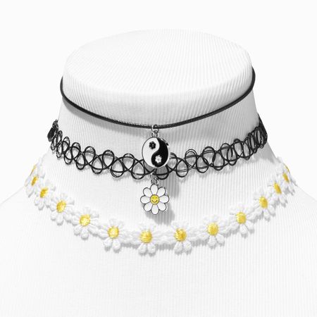 Black Yin Yang & Daisy Choker Necklaces - 3 Pack | Claire's US