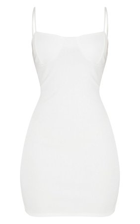 WHITE STRAPPY RIBBED CUP DETAIL BODYCON DRESS