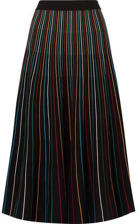 Striped Cotton-blend Midi Skirt - Black