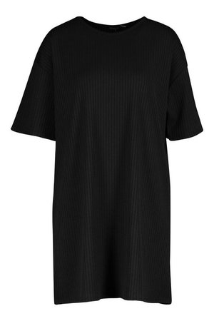 Jumbo Rib Oversized T-shirt Dress | boohoo black