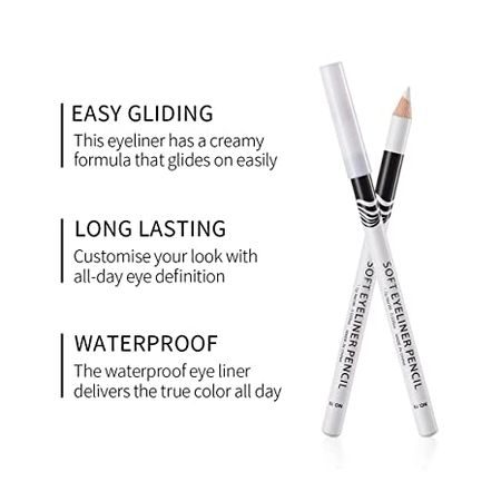White Eyeliner Pencils Professional Use as Highlighter, Soft, Waterproof, Long-Lasting Eyeshadow, Eye Brightener, Beauty Makeup Tools (12pcs)