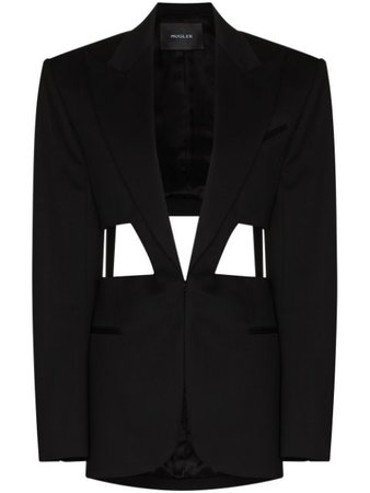 Shop black Mugler cut-out single-breasted wool blazer with Express Delivery - Farfetch