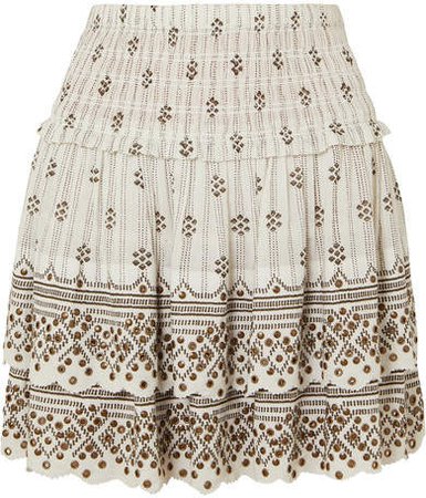 Andora Tiered Embellished Printed Cotton-gauze Mini Skirt - White