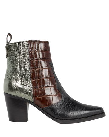 Western Colorblock Leather Ankle Boots