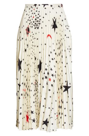 Valentino Cosmo Print Pleated Silk Midi Skirt | Nordstrom