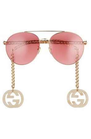 Gucci 61mm Aviator Sunglasses with Removable Logo Charms | Nordstrom