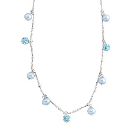Crystaluxe Girl's Light Blue Freshwater Pearl Necklace with Blue Swarovski Crystals in Sterling Silver | Girl's Light Blue Pearl Necklace with Blue Swarovski Crystals | Jewelry.com