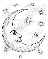 crescent moon smiling face and stars