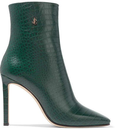 Minori 100 Croc-effect Leather Ankle Boots - Dark green