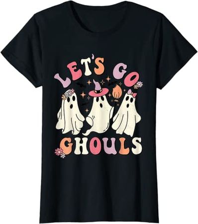 Let's Go Ghouls Halloween Ghost Outfit Costume Retro Groovy T-Shirt