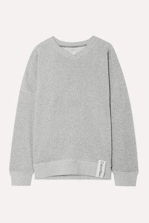 Ribbed Stretch-velour Sweatshirt - Gray