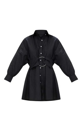 Black Ring Waist Detail Shirt Dress. Dresses | PrettyLittleThing