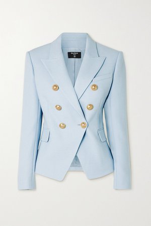 Light blue Double-breasted cotton-piqué blazer | Balmain | NET-A-PORTER