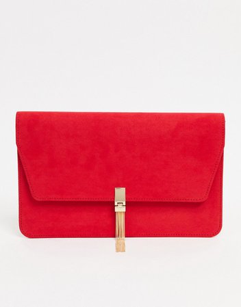 ASOS DESIGN clutch with tab & tassel in red | ASOS