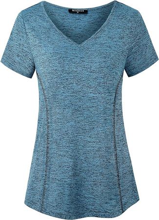 KORALHY Womens Athletic top, Ladies Yoga Shirts Loose fit V Neck Workout Shirt Quick-Dry Golfing Exercise Outdoor Hiking Blue Medium at Amazon Women’s Clothing store
