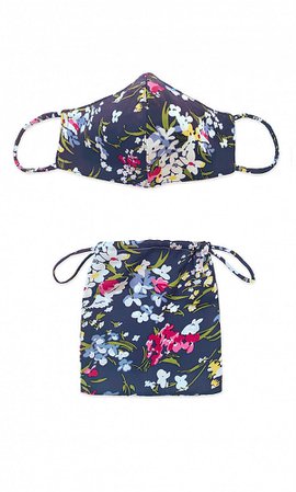Navy floral mask & pouch - Plümo Ltd