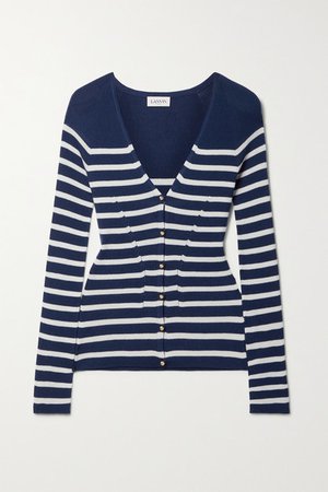 Ribbed Striped Cashmere And Silk-blend Cardigan - Navy