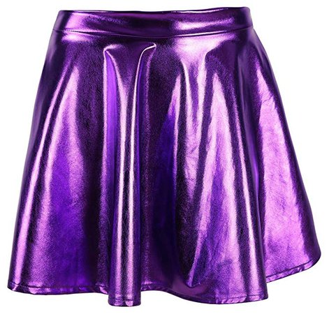 Amazon.com: Women's Liquid Metallic Skirt Wet Look Flared Skater Skirt Dress, Black, One Size: Home & Kitchen