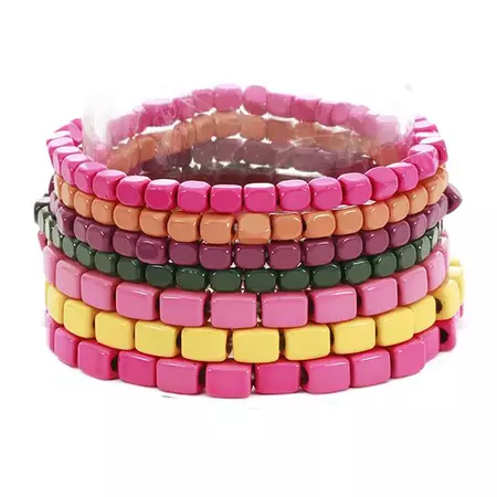 Chunky Nugget Stacking Multi Statement Stretch Bracelet Set of 7 (Pink – Rosemarie Collections