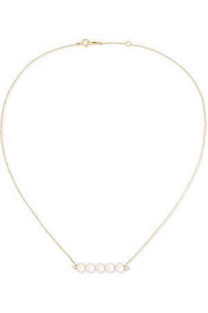 Mizuki | 14-karat gold, pearl and diamond necklace | NET-A-PORTER.COM