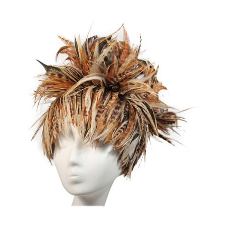 Jack McConnell Brown Orange and Oatmeal Feather Hat Excellent Condition For Sale at 1stDibs