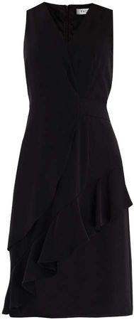 PAISIE - V-Neck Dress With Asymmetric Side Frill In Black