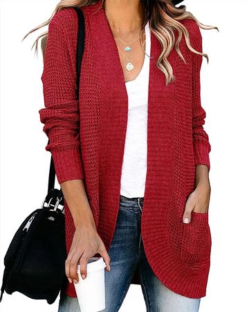 Saodimallsu Womens Loose Open Front Cardigan Long Sleeve Casual Lightweight Soft Knit Sweaters Coat with Pockets at Amazon Women’s Clothing store