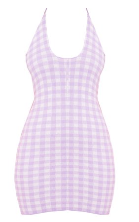 Lilac Gingham Knitted Dress | Knitwear | PrettyLittleThing USA