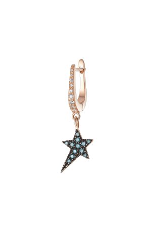18kt Rose Gold Star Earring with White and Blue Diamonds Gr. One Size
