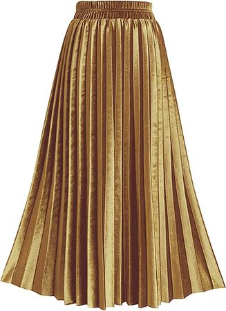 Amazon.com: TONCHENGSD Women's Gold Velvet High Waist Flared Skirt Pleated Midi Skirt (Light Khaki, M) : Clothing, Shoes & Jewelry