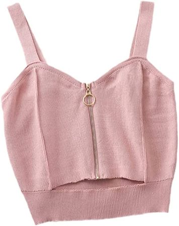 Women Tops Zipper Camisoles Knitted Sexy Tops with Hole Female Crop Top Solid Crop Top Women Summer at Amazon Women’s Clothing store