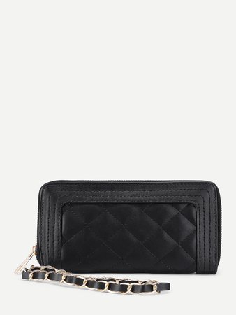 Quilted PU Wallet With Chain Strap