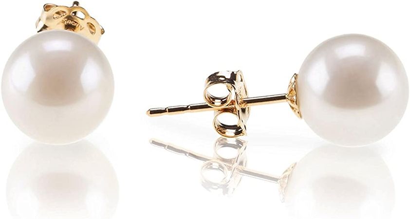 Amazon.com: PAVOI 18K Yellow Gold Plated Sterling Silver Round Stud White Simulated Shell Pearl Earrings - 6mm: Clothing, Shoes & Jewelry