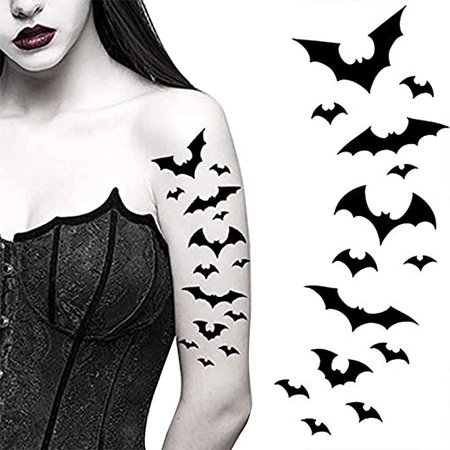 Amazon.com : Tatodays Bat halloween temporary tattoos paper transfer sticker black flying vampire vampiress bats women men adults kids body art makeup cosplay festivals parties (Bats) : Beauty & Personal Care