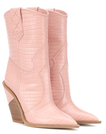 FENDI Pink Croc Cowboy Boots