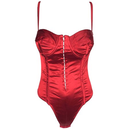 *clipped by @luci-her* Dolce and Gabbana Red Stretch Satin Corset Bodysuit, 1990s at 1stDibs
