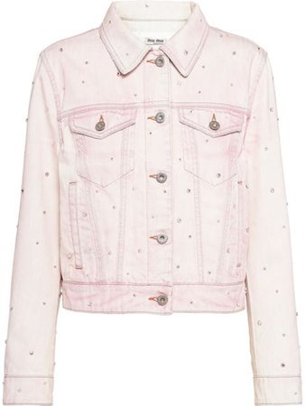 Miu Miu Bleached Denim Jacket GWB0701VZT Pink | Farfetch