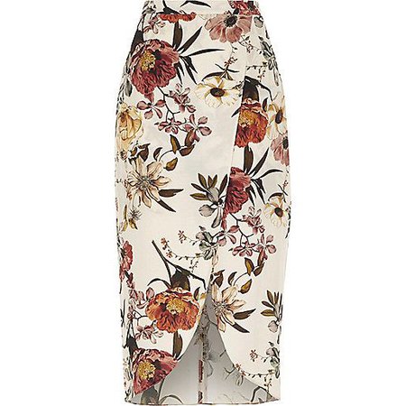 (175) Pinterest - Cream floral print wrap front midi skirt - midi skirts - skirts - women | Closet