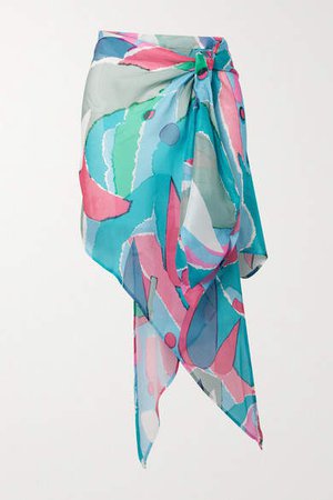 Isabella Asymmetric Printed Silk Skirt - Blue